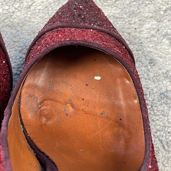 Schutz Fernanda Pump Rouge Red Dark Wine Glitter Sparkle Platform Stiletto 7 - Picture 11 of 15